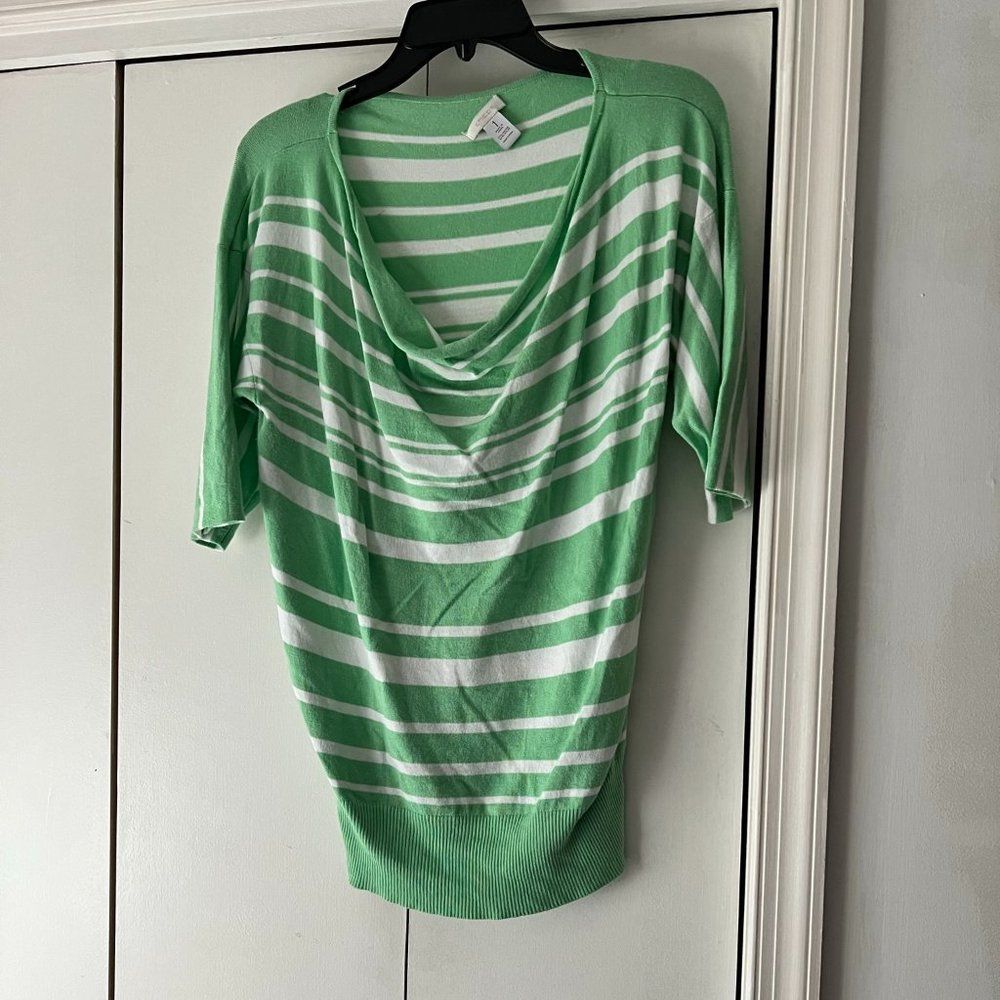 Chico's Drape Neck Sweater - Green & White Striped - Size 1